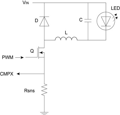 Figure 5. Buck topology for driving an LED or string of LEDs.